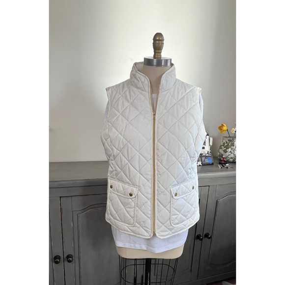 Quilted Off-White Puffer Vest - Size Large - Winter Wear Cabincore Cozy Casual - Picture 10 of 10